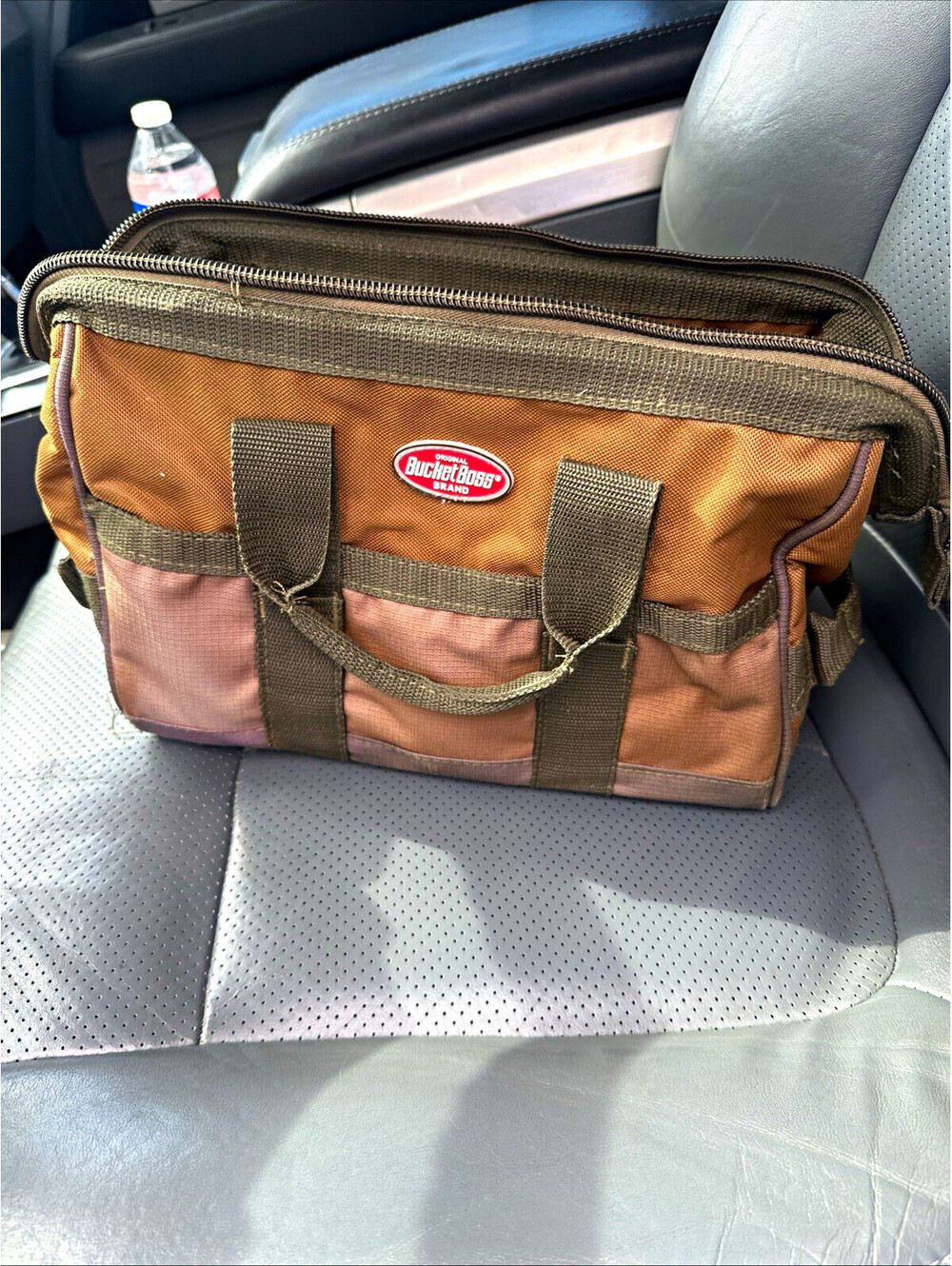 Bucket Boss Brown Tool Bag Zipper Closure Carry Case with Handle